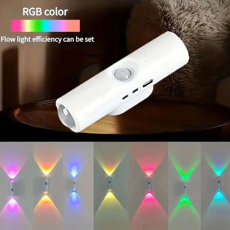 RGB Smart Motion Sensor Light, Magnetic USB Rechargeable Wall Lamp for Bedroom Bedside, Auto On When Detecting Human