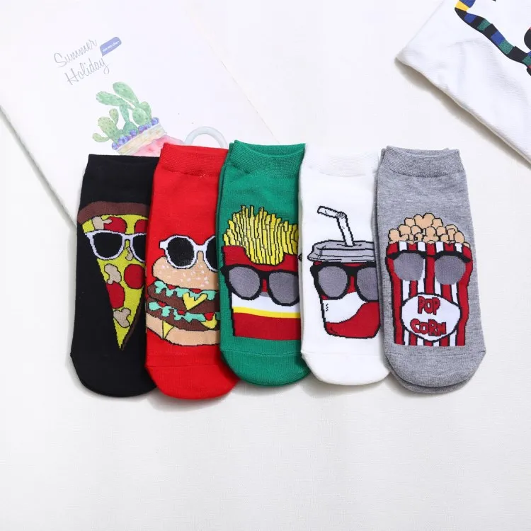 Harajuku Style Short Ankle Socks Funny Food Pattern Printed Socks with Hamburger French Fry Donut Coke Patterns Warm  Socksr