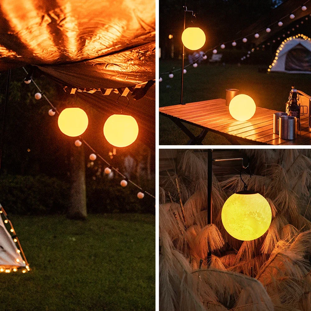 Lampada lunare a LED Luce notturna da campeggio portatile Stampa 3D Lampada da tavolo ricaricabile USB dimmerabile Lampada da giardino per tende da esterno 3 colori