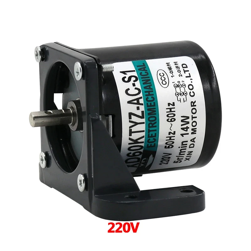 220V 14W 60KTYZ AC Permanent Synchronous Motor with Bracket 2.5rpm-110rpm Miniature Slow Speed Machine Center Shaft Motor