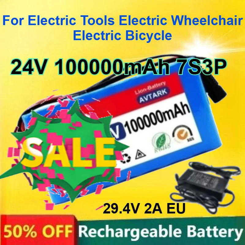 

18650 24V Lithium Battery 100Ah 7S3P for Electric Tools Electric Wheelchair Electric Bicycle Rechargeable Battery +Charger