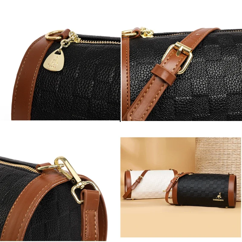 High Quality Leather Shoulder Crossbody Bag Fashion Cylinder Sac Women 2023 Luxury Handbag Designer Female Messenger Purse Tote