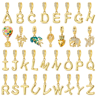 Golden Series 925 Sterling Silver Sparkling Elephant Pendant & 26 English Alphabet Dangle Charm Fits Bracelet Exquisite Gift