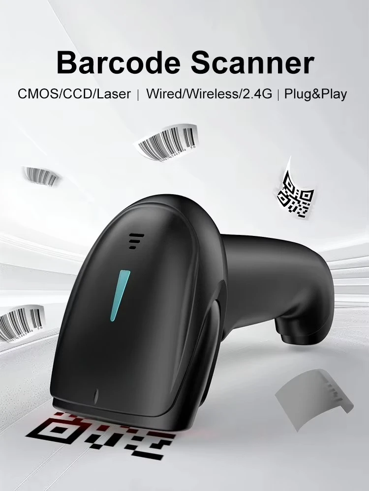 USB Wireless for 2.4G Barcode Scanner CMOS Light Source 1D/2D QR Code Reader for Windows Android Linux IOS Systems Stock