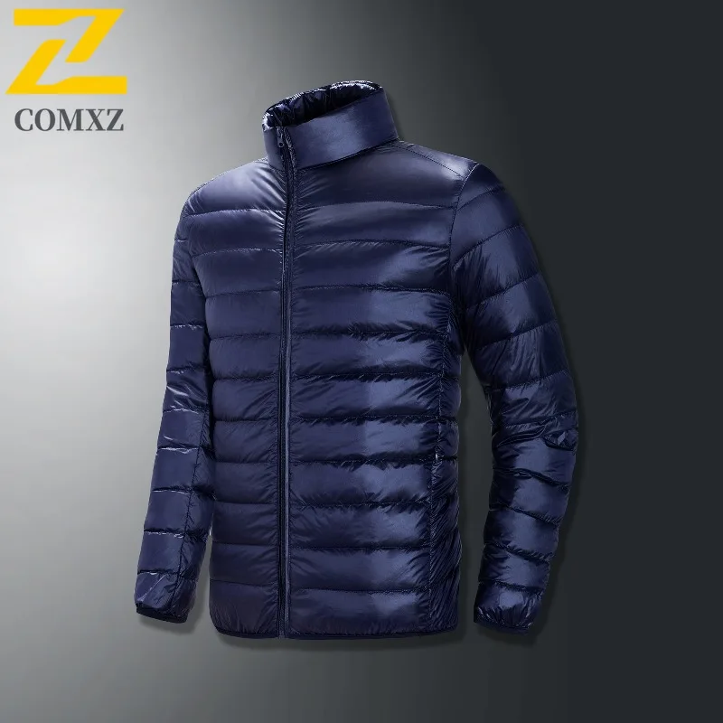 COMXZ Men Down Jacket Lightweight Stand Collar Casual Versatile Travel Puffer Jacket Skiing Windproof Comfortable Winter Jacket