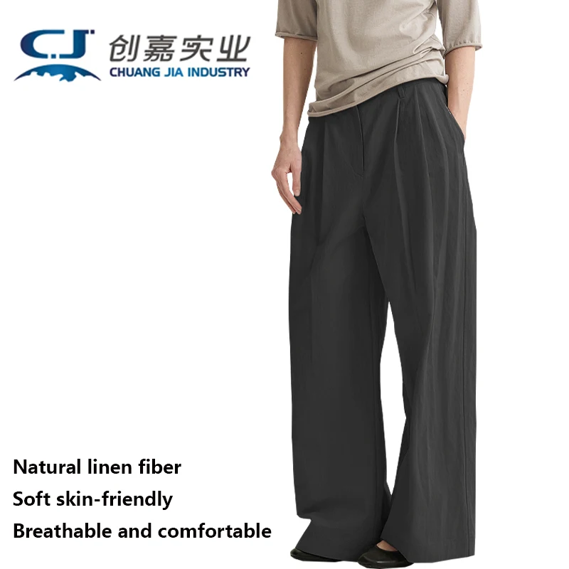 

Natural Pure Linen Women's Pants Black Simple Temperament Elegant Women Business Casual Fashion Wide Leg Pants Comfortable Cool