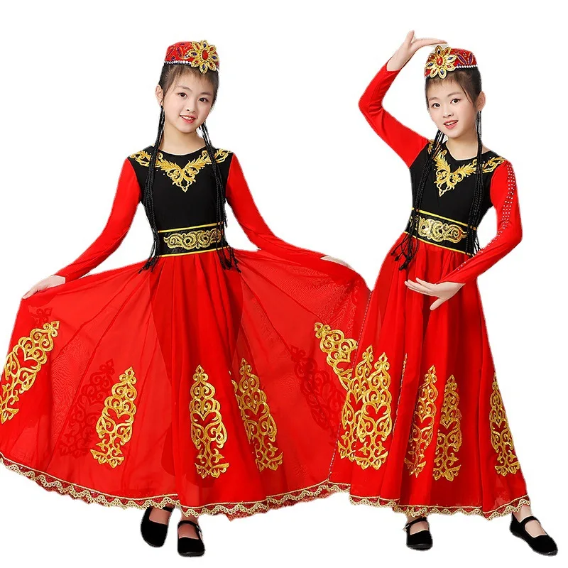 elegance Xinjiang Uygur dance performance costumes Minority children dance  Traditional Chinese costumes Festival dance costumes