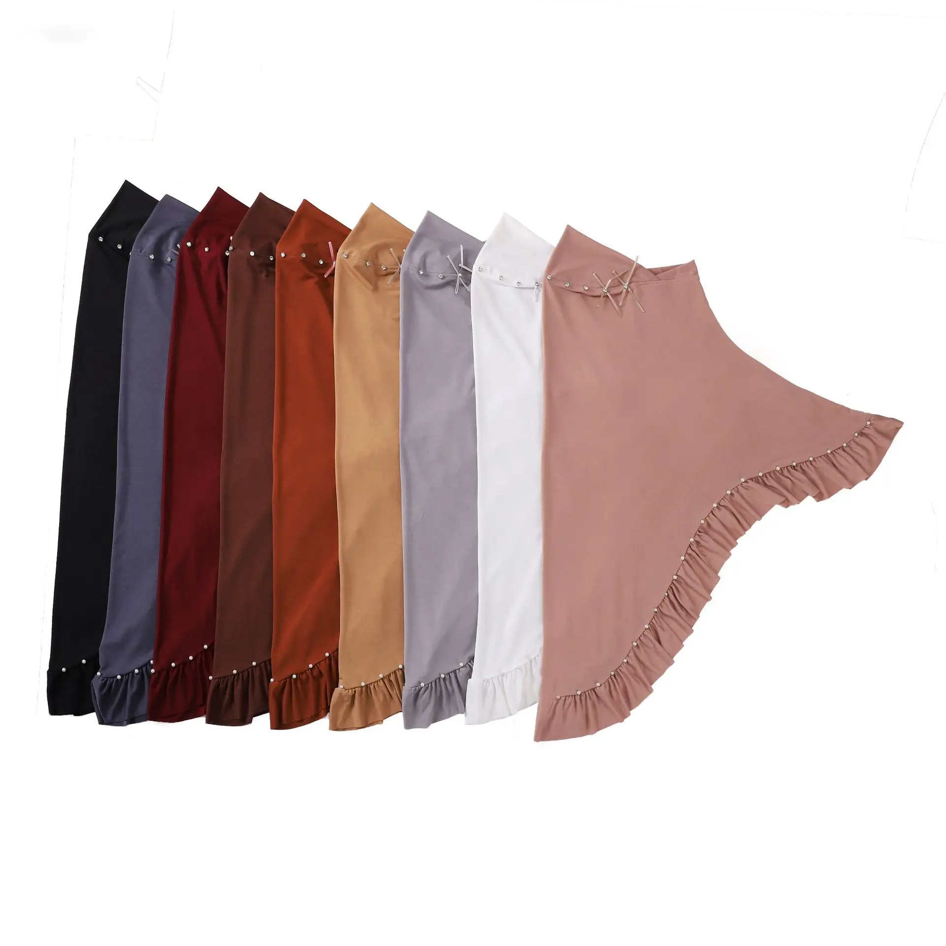 

One Piece Amira Beaded Bow Headscarf Ruffled Muslim Hijab Instant Scarf Turban Head Cover Ramadan Headscarf Niqab Head Wrap Hat