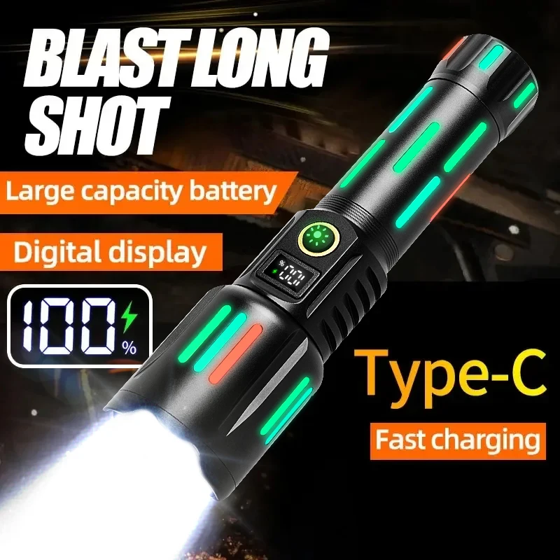 High Power LED Flashlight 100000LM USB Rechargeable Lamp Fluorescent Light Zoomable Camping Light 18650 Battery Tactical Lantern