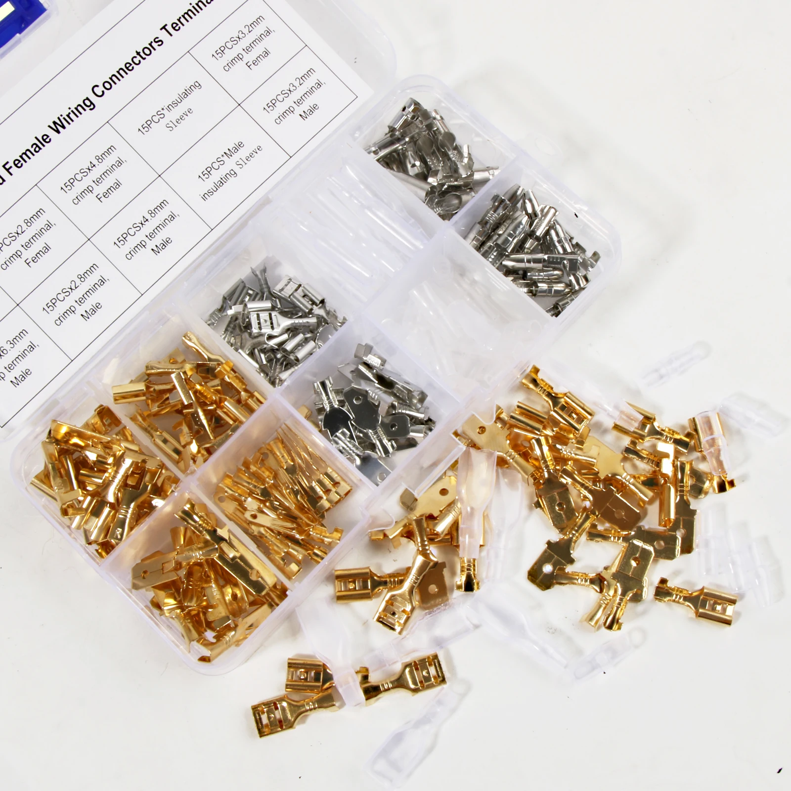 150pcs Crimp Wire Terminal Connector Cold Pressure Junction Terminal Insert Spring With Rubber Sleeve 2.8mm 4.8mm 6.3mm