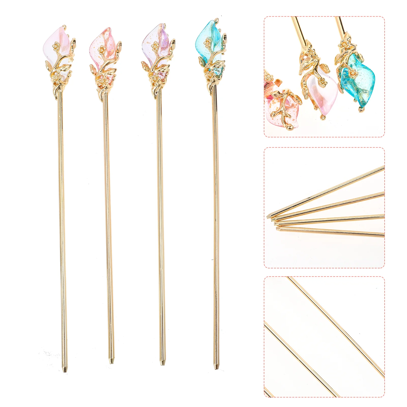 4 Pcs Hairpin Braiding Kit Stick Bun Maker Net Barrettes Chopstick Chinese Style Women Flowers Bride