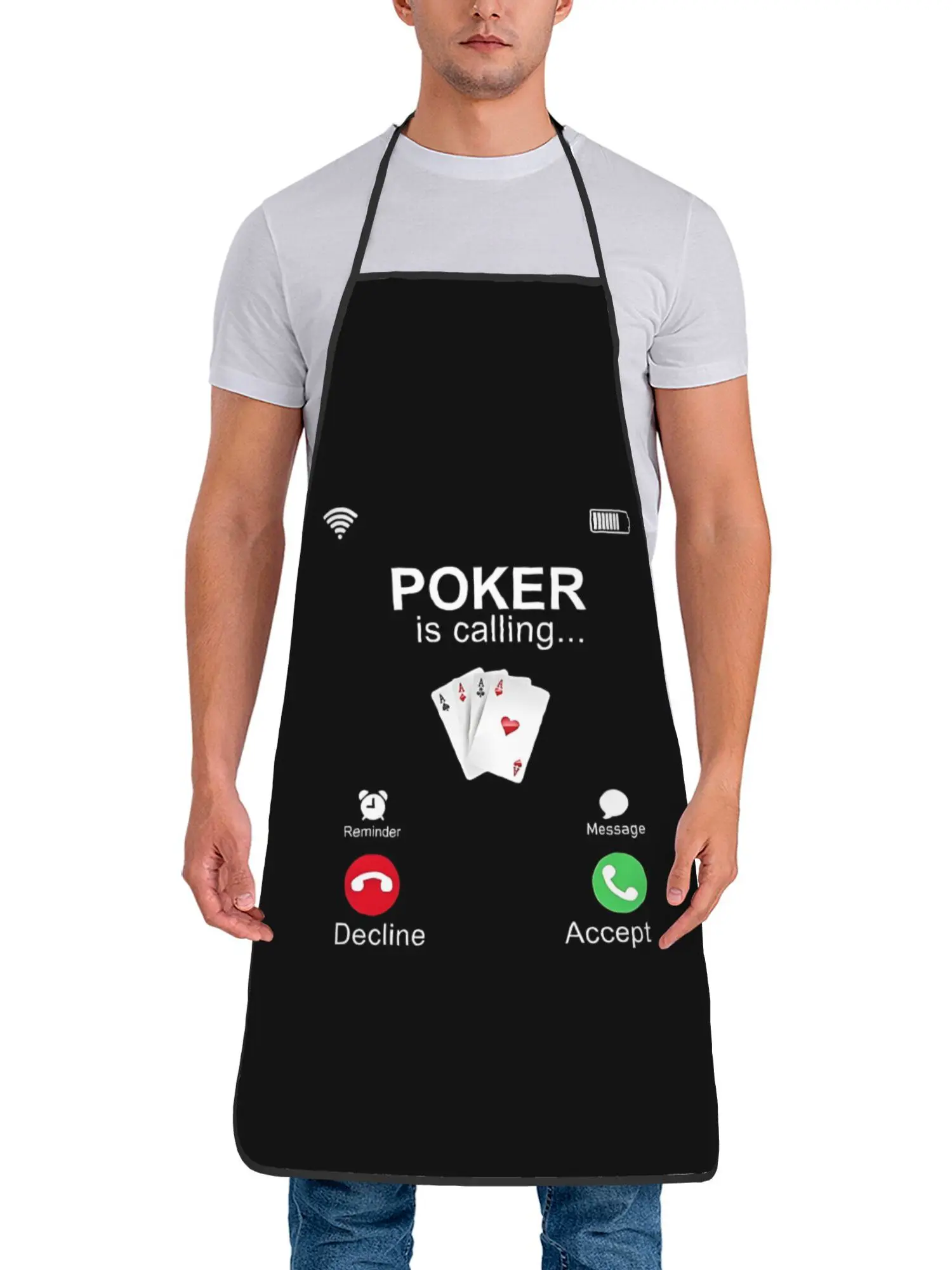 Poker Is Calling Apron – Funny Retro Phone Call Design Unisex Kitchen BBQ Grooming Apron 28x39 Inch Gift for Men Women