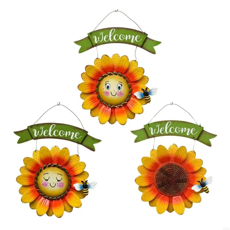 Sunflowers Welcome Sign for Front Door Rustics Summer Fall Front Door Wreath Hanging Decors for Front Porch Bedroom Living KXRE