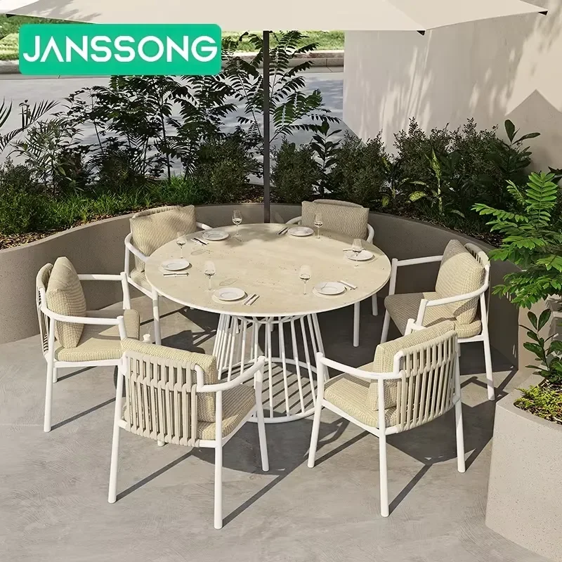 Aluminum Outdoor Dining Set with Chairs for Restaurant Garden Terrace Bistro Cafe Furniture Patio Table and Chair Combo