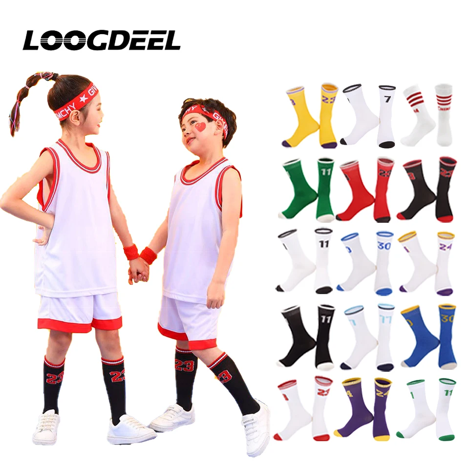 

Детские баскетбольные носки Loogdeel, дышащие, тонкие, однотонные, спортивные носки с усиленной защитой от ударов, цифровой дизайн