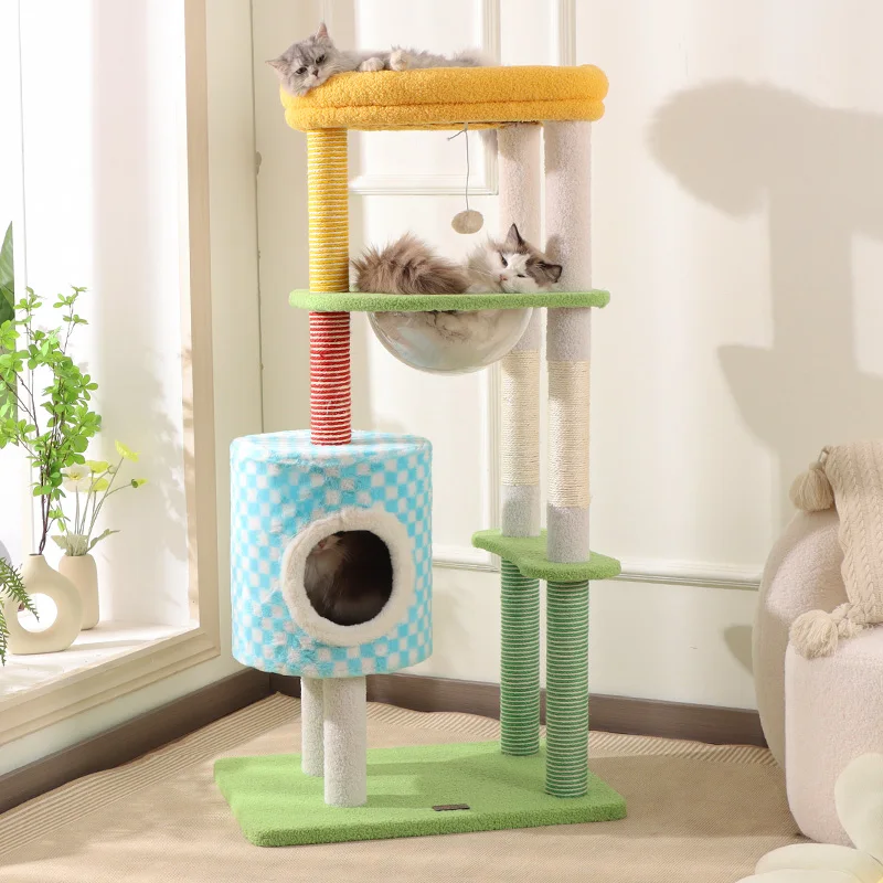High-quality multifunctional sisal cat climbing frame with integrated toy and semi-enclosed cat hole, low MOQ
