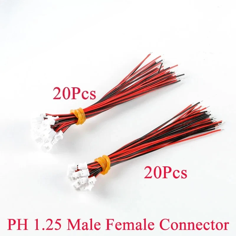 

20Pair Micro JST PH 1.25 2 PIN Male Female Plug Connector With Wire Cables 100mm 28AWG