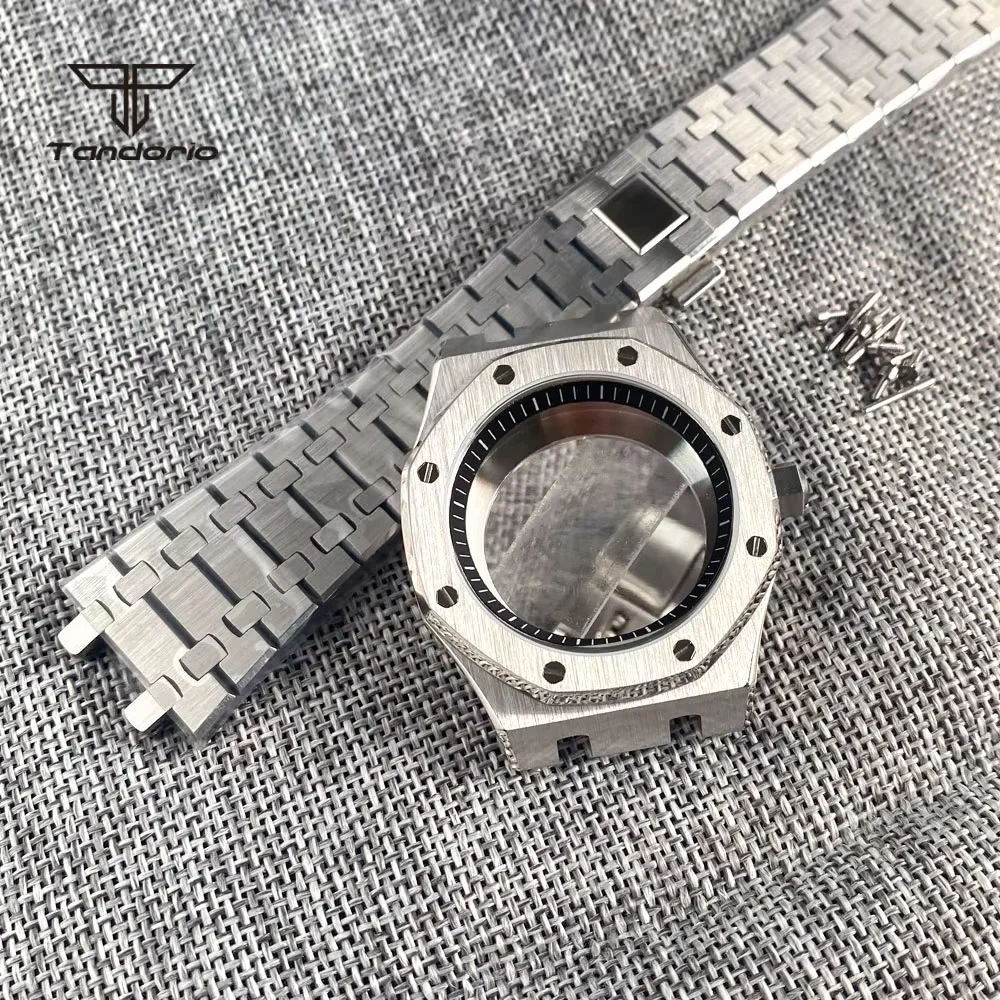 

Stainless Steel Brushed 42mm Octagon Watch Case Bracelet Glass Back Chapter Ring Sapphire Glass Fit NH35 NH36 Automatic Movement