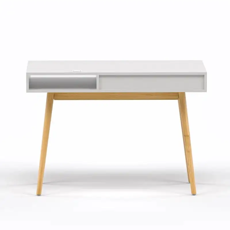 White Mid Century Modern Writing Desk with Drawer - Small Computer Desk for Home Office Elegant fashion design table