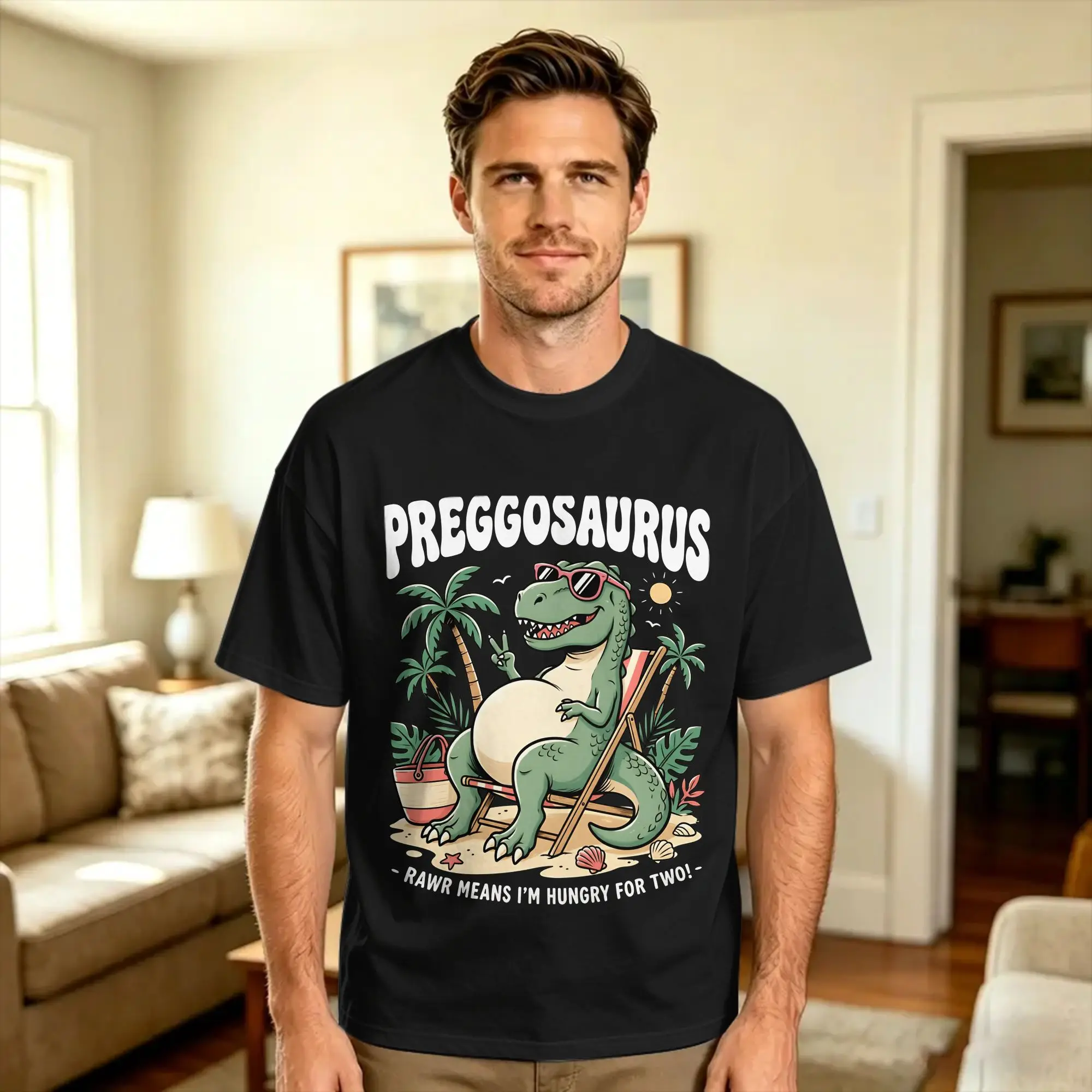Preggosaurus Rawr Means I'm Hungry For Two Classic T Shirt Summer  Cotton T-Shirts For Men Casual Tshirt Short Sleeve Top Tees