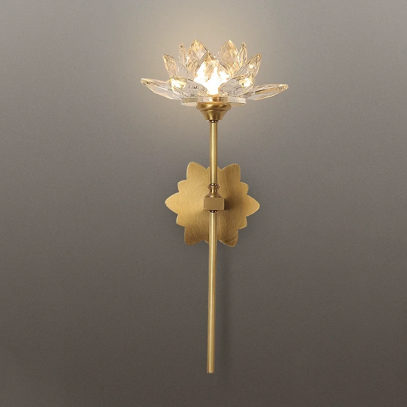 Novelty Lotus All Copper Crystal Wall Light for Foyer parlor Bedside night light Living Room wall fixture mirror LED vanity lamp