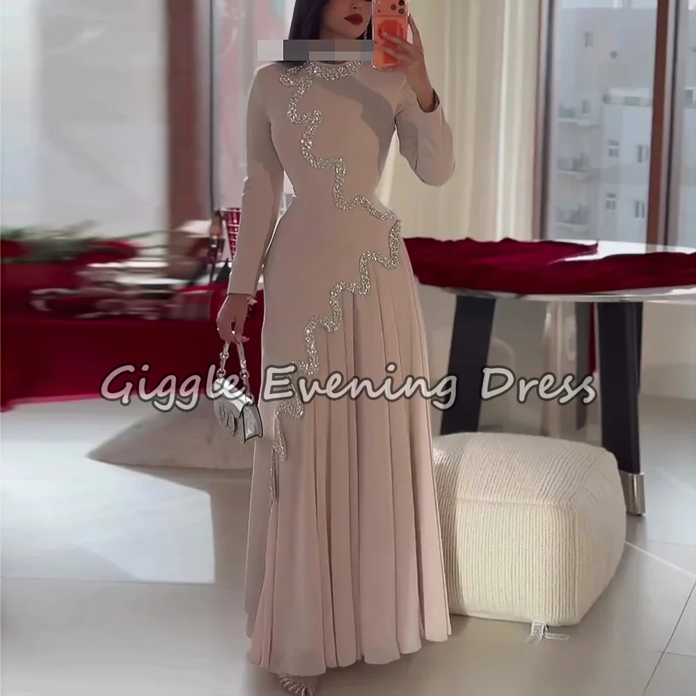 

Elegant O-Neck Jersey Draped Evening Dress Long Sleeve A-line Bespoke Occasion Women's Floor-Length Party Maxi Dresses Customize