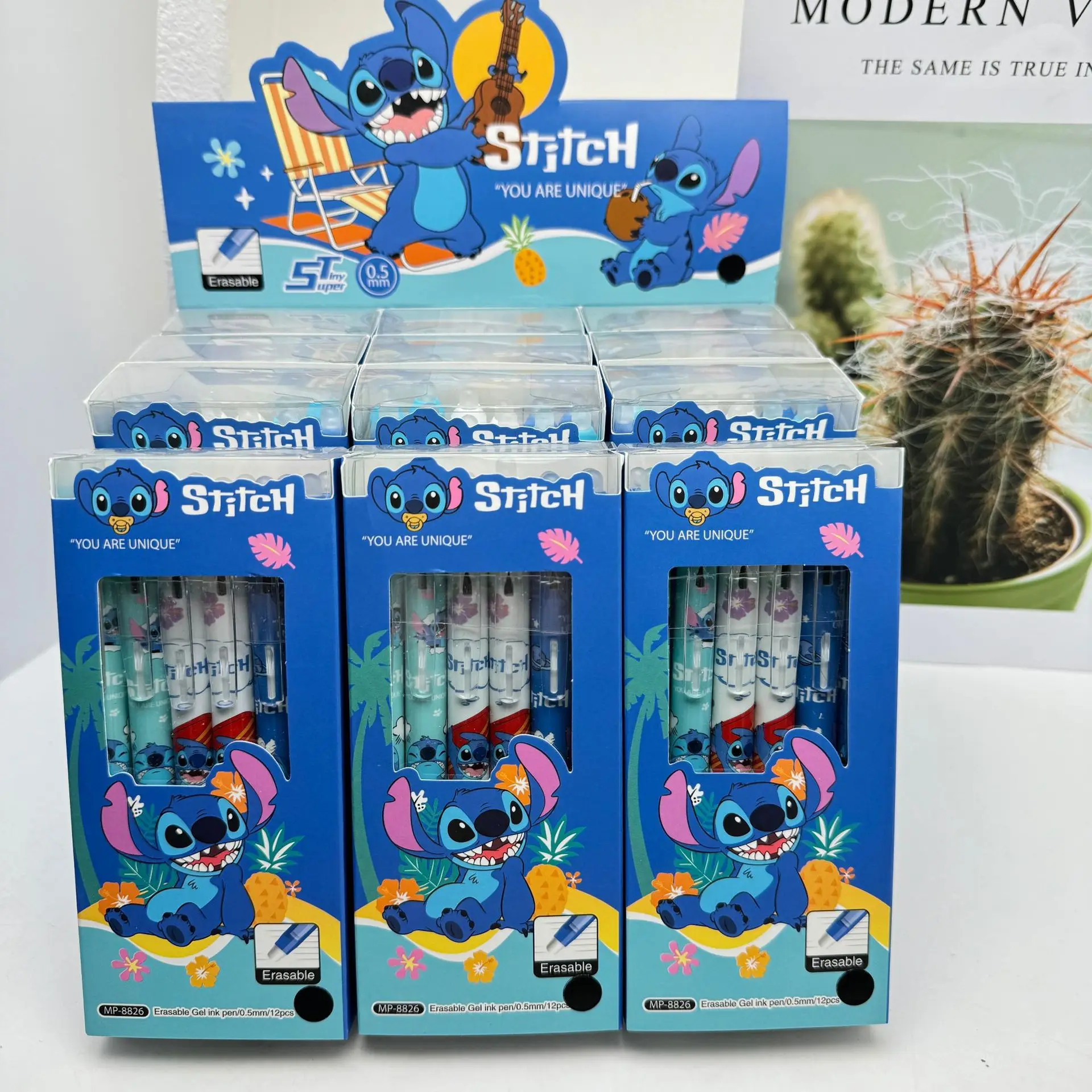 

12/144 шт., стираемая гелевая ручка Disney Stitch, милая мультяшная ручка Lilo 0,5, черная ручка для письма, студенческие канцелярские принадлежности, подарок