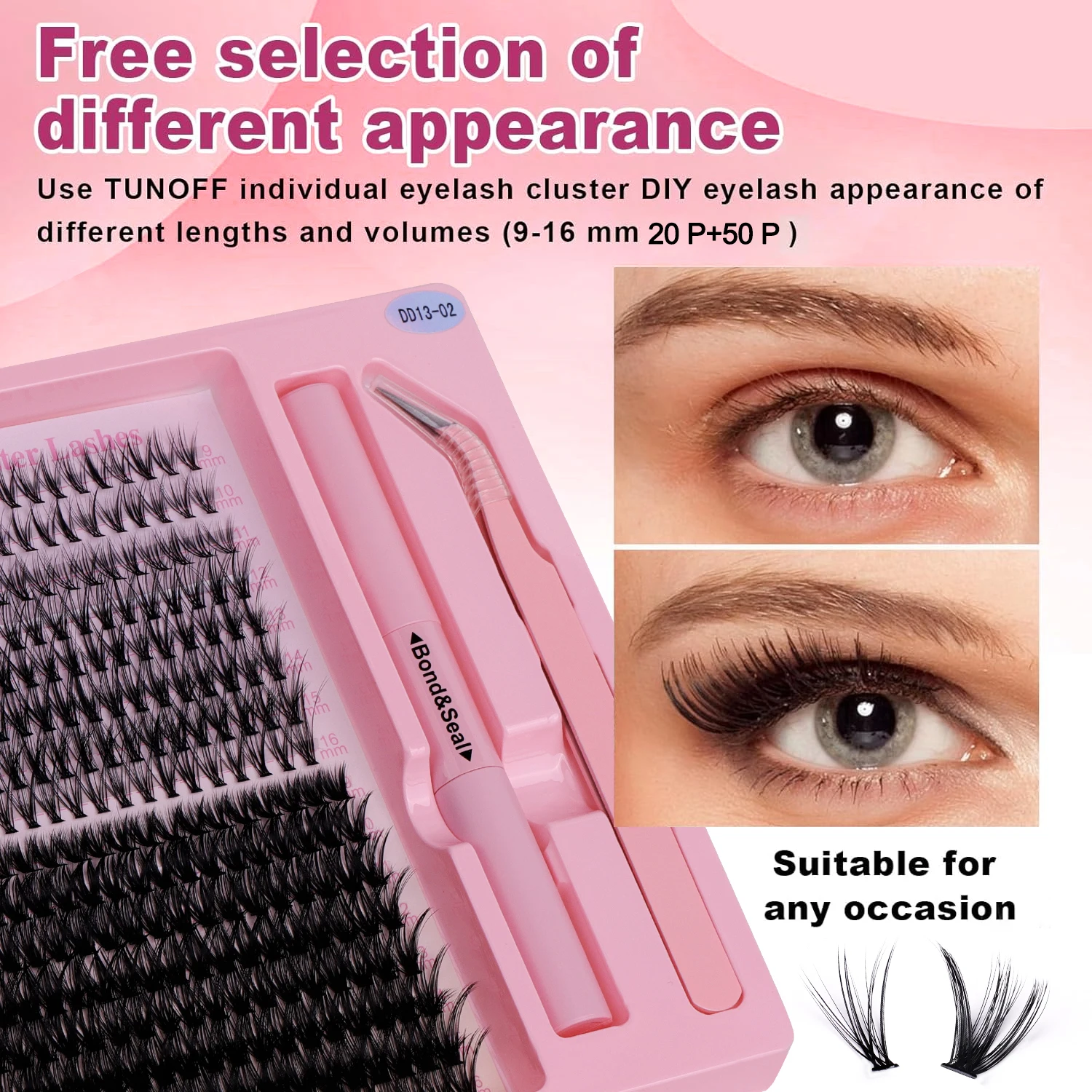72H Hold False Eyelash Extension Kit - Segmented Mixed Lengths, Magnetic & Hypoallergenic with Tools Set