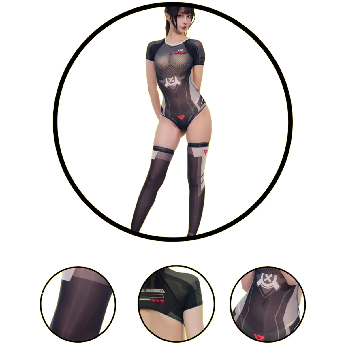 Women Sexy Two-piece Slightly Transparent Spandex Elastic Racing Surfing Swimwear Bacless Bodysuit Bathing Suit Cosplay Clubwear