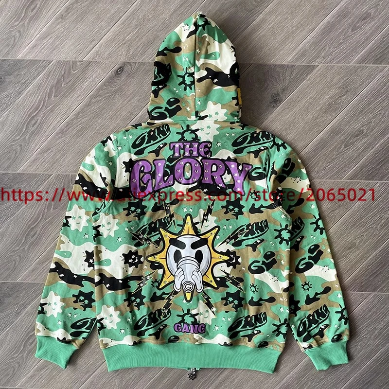 Camouflage Cardigan Glo Gang The Glory Full Zip Hoodie Men Women 1:1 Best Quality Vintage White Oversize Hooded