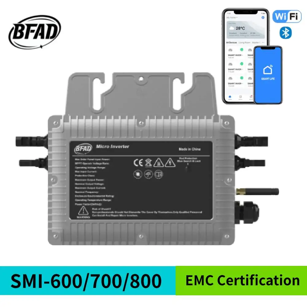 SMI-600/700W/800W PV Output MPPT Solar Inverter Grid Power Generation WiFi APP Monitoring 22-60VDC Input APL Power Regulator