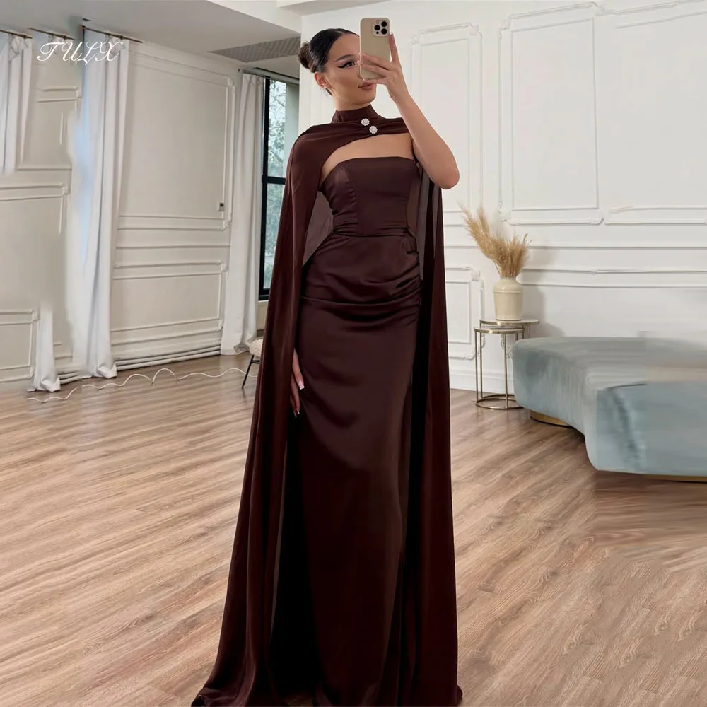 TULX Elegante Zwart Roze Avondjurken Strapless Hoge Hals Mantel Feestjurk Zeemeermin Lange Formele Gelegenheidsjurken Op maat