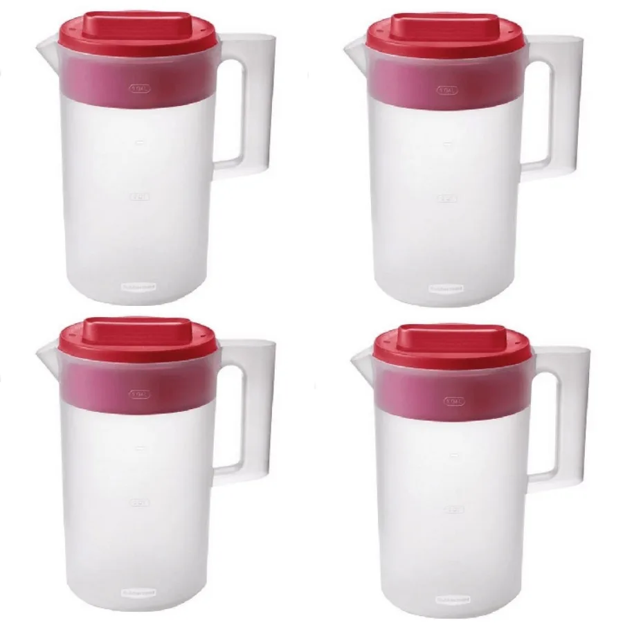 

4 Pack Simply Pour Clear Red Pitcher Plastic 1 ga