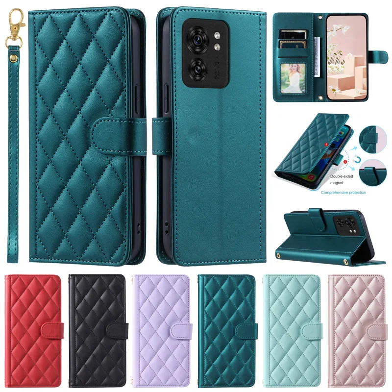 Fashion Wallet Case on For Motorola Edge 40 Cover Rhombic Pattern Flip Case for Motorola Edge40 Moto Edge 40 5G XT2303-2 Coque