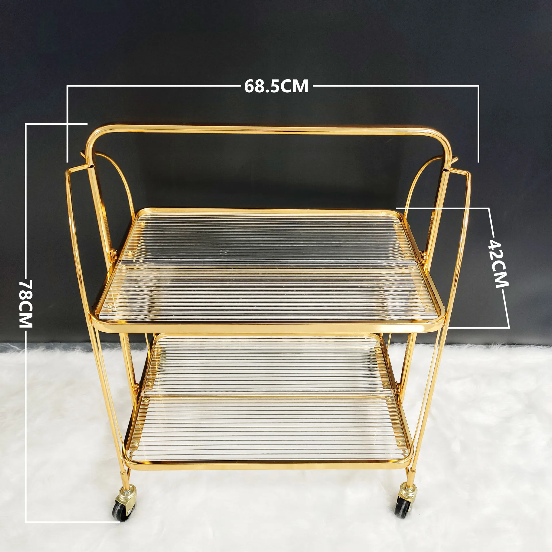 

Dining car trolley tea snacks beverages high-end metal glass light luxury retro vegetable dessert cart