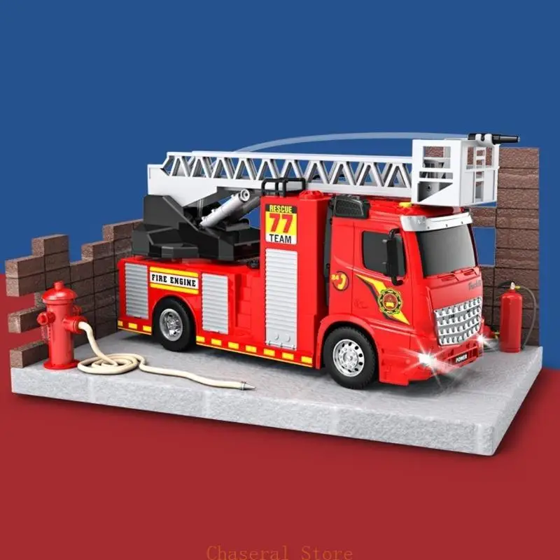 e7ce 어린이 빛나는 소방 구조 트럭 마찰 전원 자동차 장난감 차량 조명 교육 장난감 차기 자동차