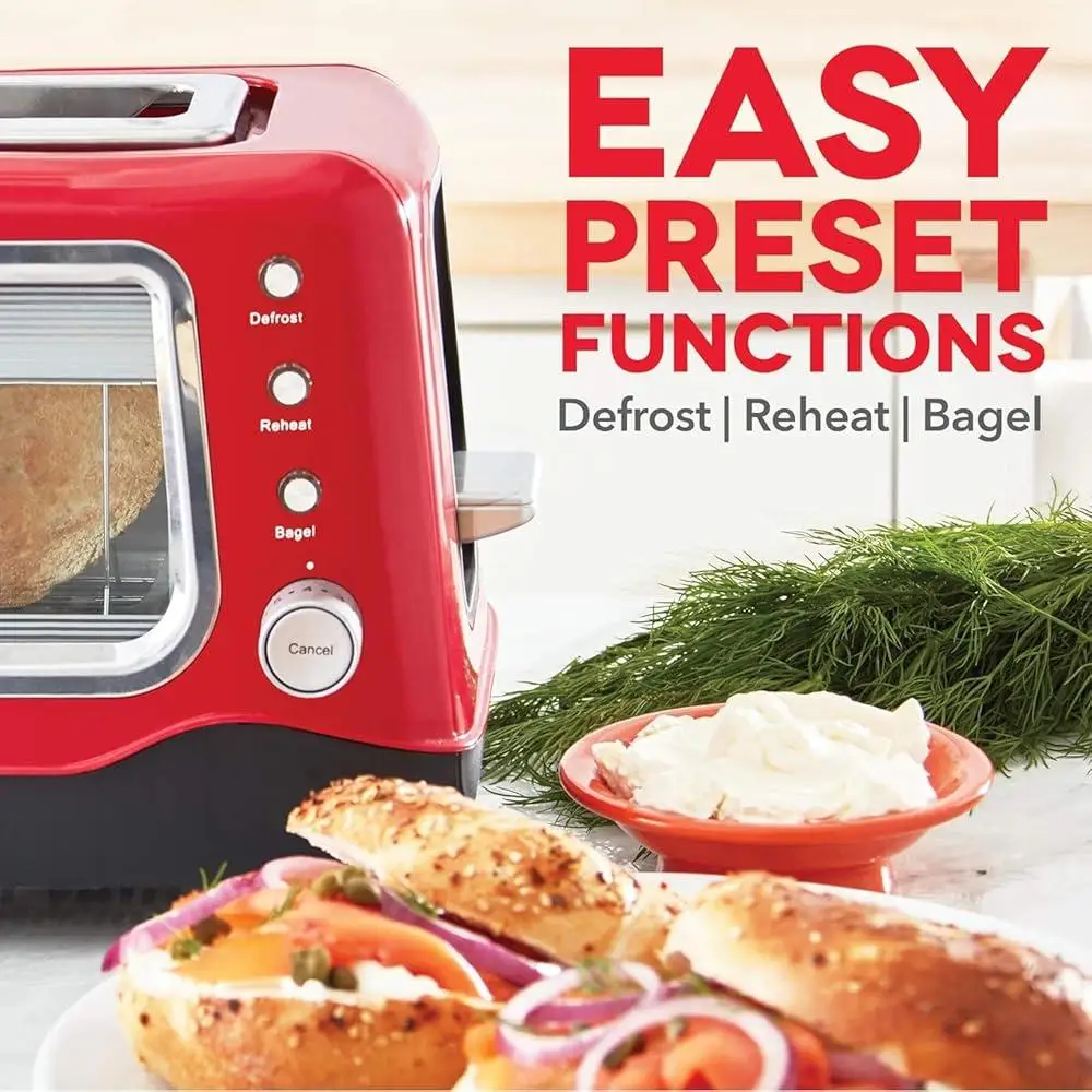 Extra Wide Slot Toaster Clear View Window 7 Browning Settings One Touch Defrost Auto Shut Off Compact Design Easy Clean