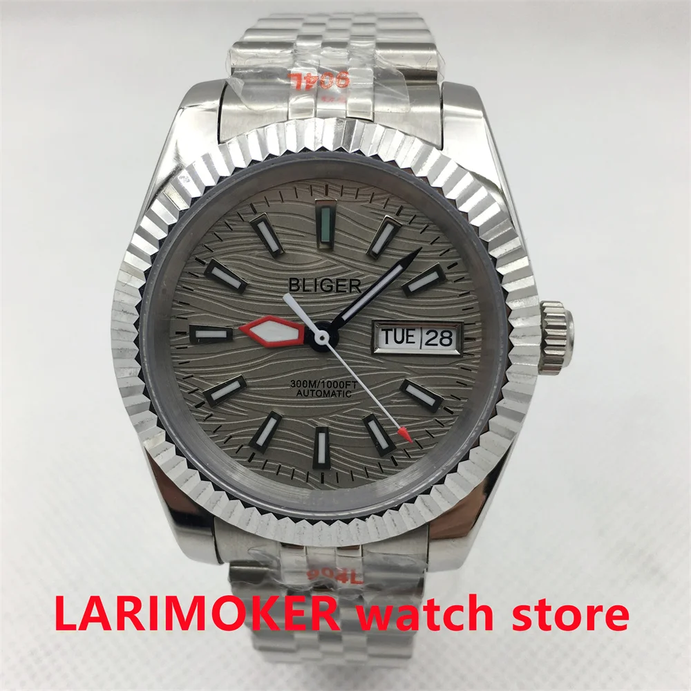 New BLIGER 36mm/39mm Sapphire NH36 Automatic Men's Watch Grey Dial Luminous Day/Date Day Display Jubilee/Oyster Bracelet