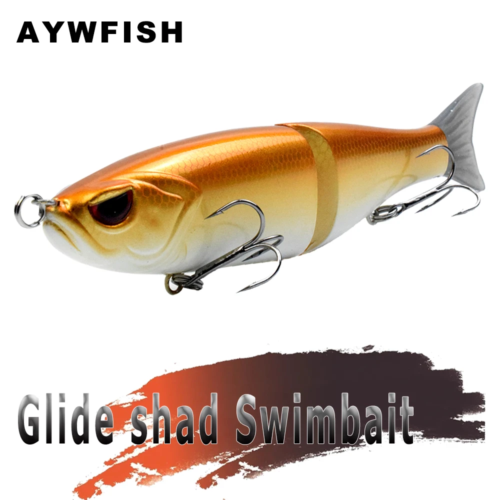 

AYWFISH Hard Jointed Body Soft Tail 3D Angry Eyes Shad Baits Plastic Lure 2 Segmented Swimbait Glide Baits For Bass Fishing