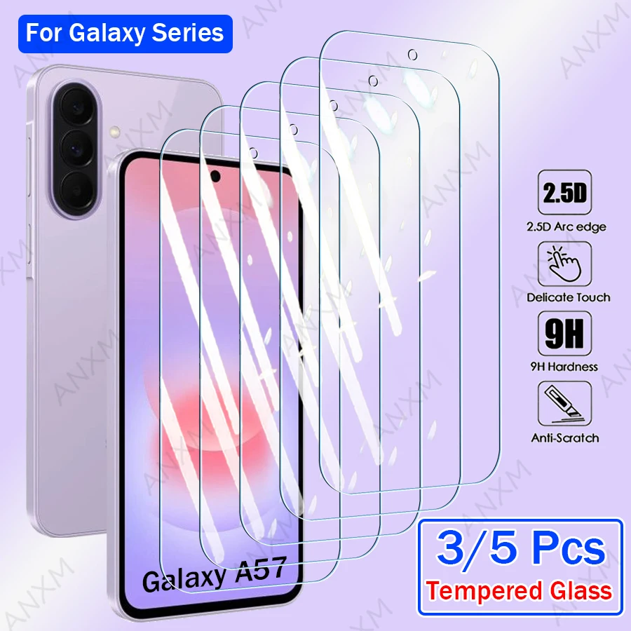 3/5 Stück gehärtetes Glas Displayschutzfolie für Samsung Galaxy A57 A37 A27 A17 A07 A56 A36 A26 A16 A06 A55 A35 A05 Vollständige Abdeckung aus Glas