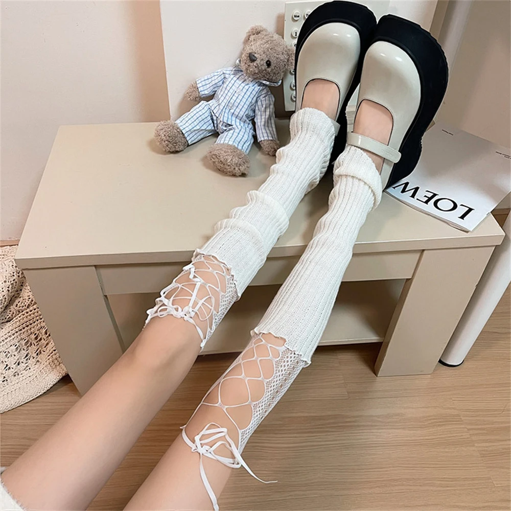 

Japanese Middle Tube Socks Women's Knitted Warm Leg Covers Sexy Lolita Kawaii Mesh Calf Socks Y2K Mesh Hollow Fishnet High Socks