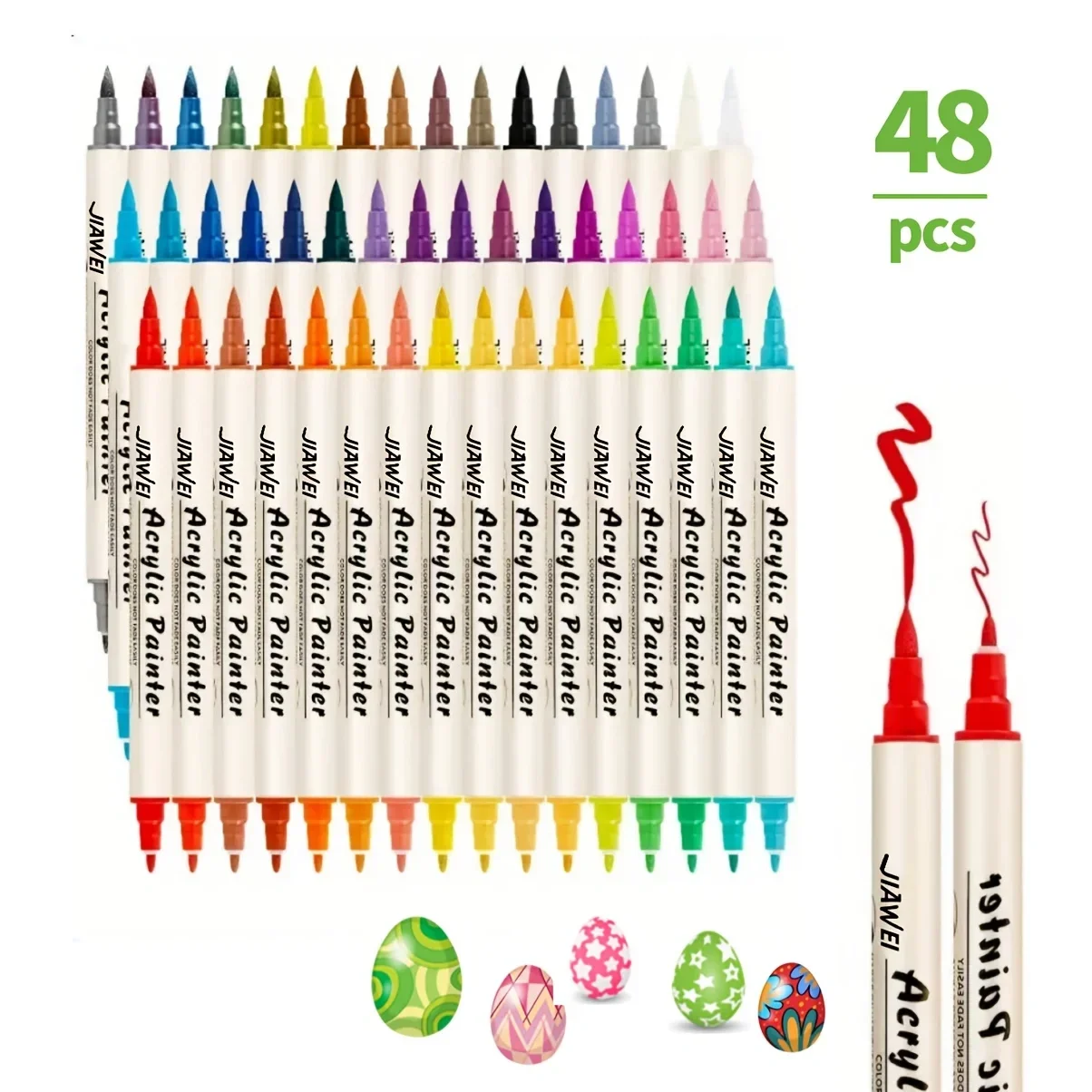 

48 Colors Dual Tip Acrylic Paint Marker Pens With Extra Fine Tip and Brush Tip for Wood Rock Glass Ceramic Canvas Paper