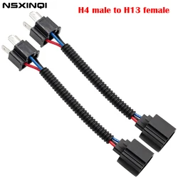 NSXINQI 2pcs H4 Male Connector to H13 Female Connectors Conversion Adaptor Wiring Harness Headlight Fog Light Socket