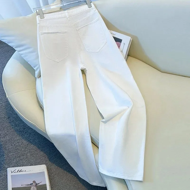 

Spring Summer High Waist Loose Casual Wild Straight Denim Pants Lady Cowboy Trousers Korean New White Wide-leg Jeans Women