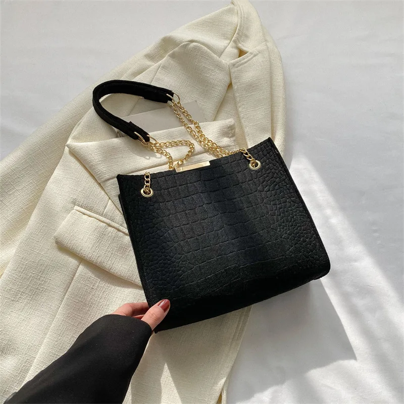 Solid Color Women New Tide Fashion Crossbody Large Capacity Crocodile Print Shoulder Bag Girls Casual Handbag Bags for Women