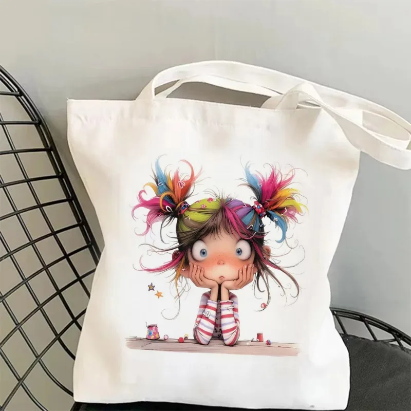 

Stylish and Durable Shoulder Bag Cute Quirky Girl Doll Pattern Canvas Tote Bag - for Everyday Use, Ideal for Trendy Fashionistas