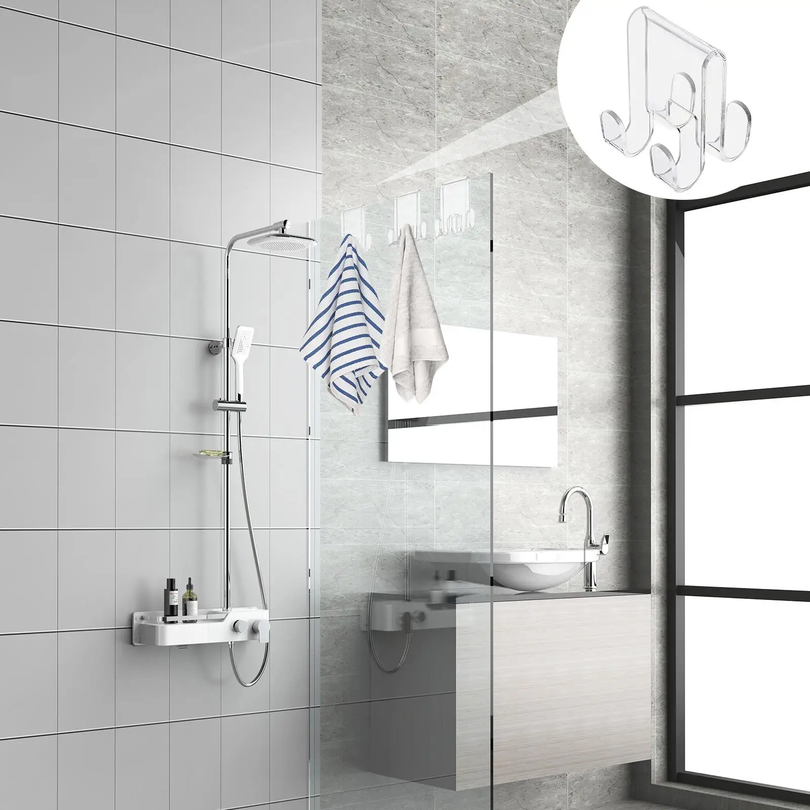 Übertürhaken für Duschglastüren, Handtuchhalter, Transparentes Aufbewahrungswerkzeug für Waschlappen, Bademäntel, Kleidung und Handtücher