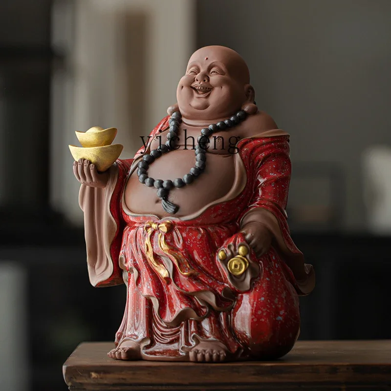 L18- creative big-bellied Maitreya ornament ceramic lucky laughing Buddha decoration living room office desktop decoration
