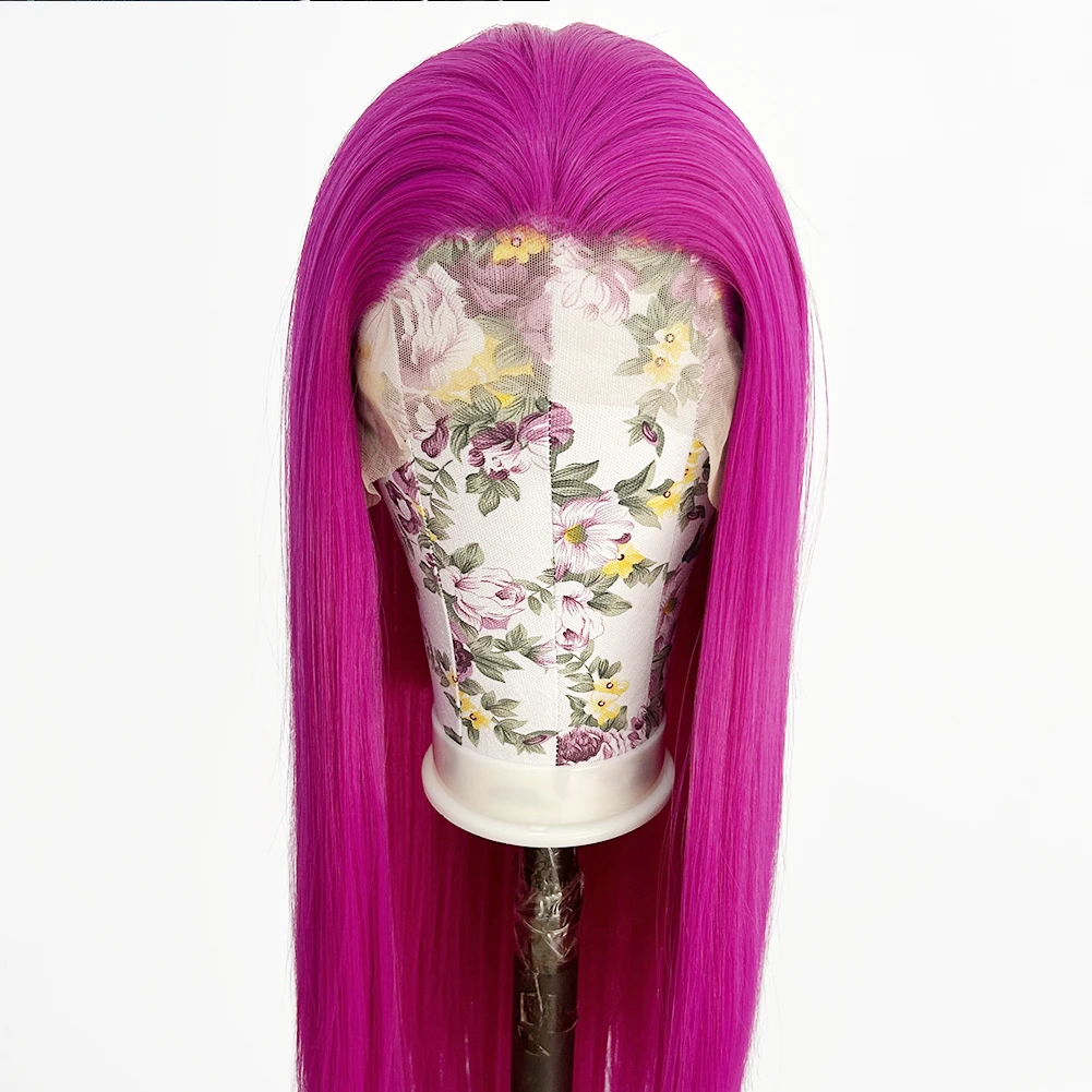 Hot Pink Straight Lace Wig Synthetic Lace Front Wigs for Women Natural Hairline Free Part Glueless Synthetic Wigs Daily Party