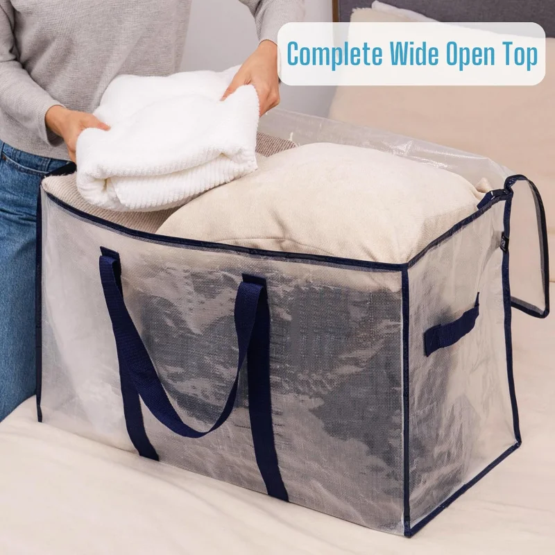 

2pcs Heavy Duty Moving Bags with Zipper Extra Large Storage Totes for Clothes Dorm Moving Box Alternative Foldable Durable
